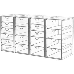Acrylic Makeup Organizer with 19 Drawers, 4 Pack Clear Storage Drawers